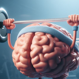 An image of a brain lifting weights that symbolizes that discipline is a muscle.