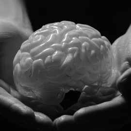 Hands holding a plastic model of a brain to show how ADHD works