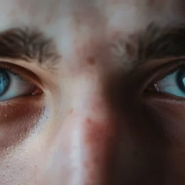 A closeup of blue eyes that could belong to a psychopath