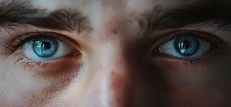 A closeup of blue eyes that could belong to a psychopath