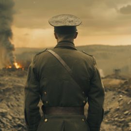 a military officer in a battlefield in World War I depicts an experience that General Smedley Butler might have had