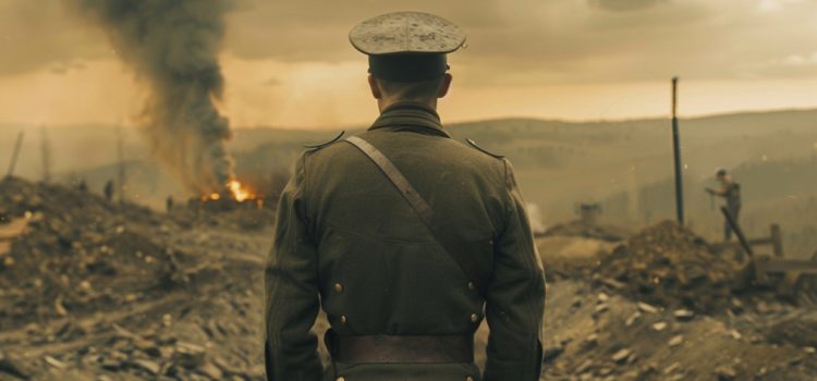 a military officer in a battlefield in World War I depicts an experience that General Smedley Butler might have had
