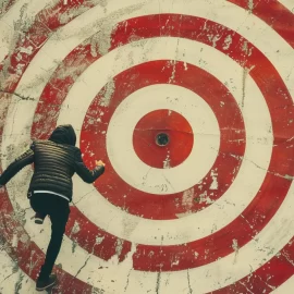 A person running toward a red and white bullseye target, representing how to achieve big goals