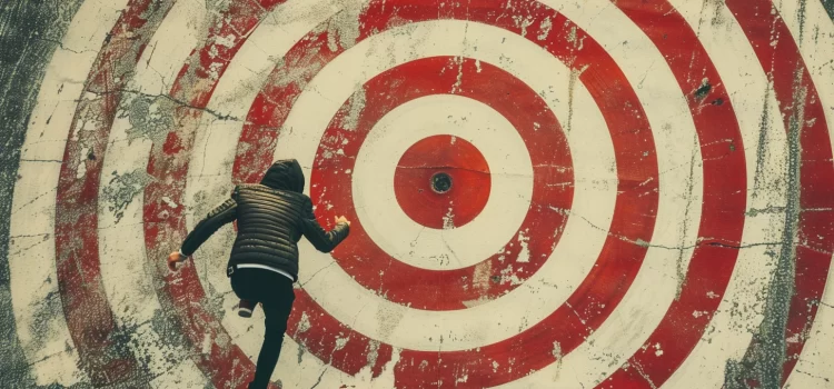 A person running toward a red and white bullseye target, representing how to achieve big goals