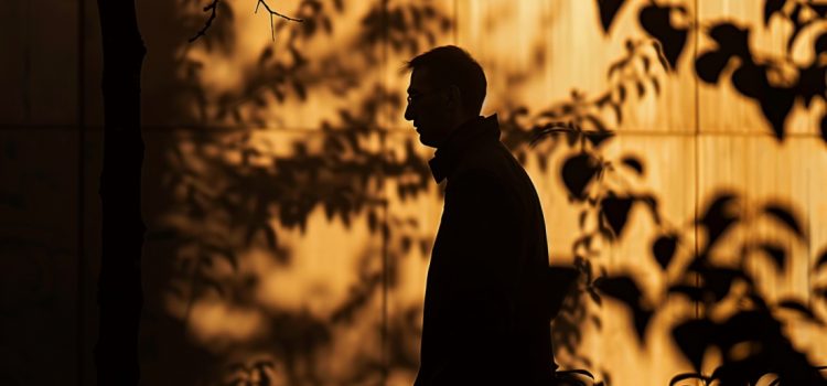 A silhouette of a man outside.