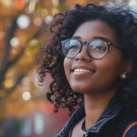 a smiling female student on a campus depicts how strengths-based education helps students maximize the university experience