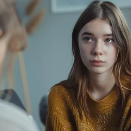 A teenage girl attending therapy as part of mental health help for teens.