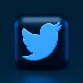 The Twitter bird icon on a 3D square