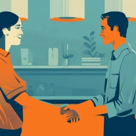 A man and woman shaking hands, showing how to get hired after an interview