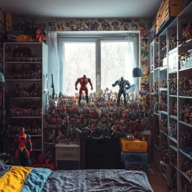 A bedroom full of action figures, signifying the cognitive patterns of autistic individuals