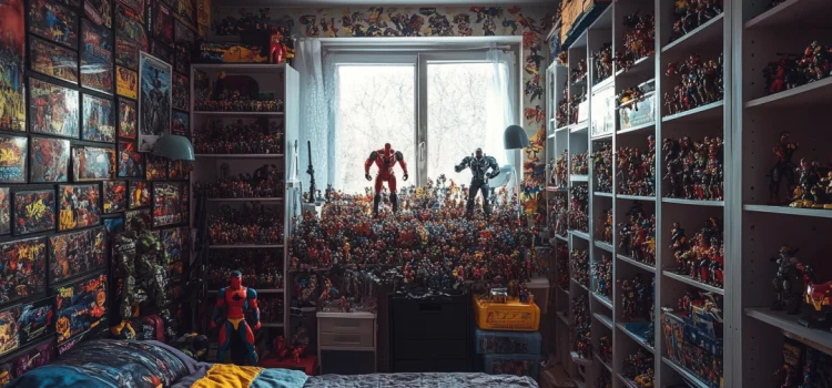 A bedroom full of action figures, signifying the cognitive patterns of autistic individuals