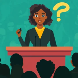 A woman asking a question in a debate