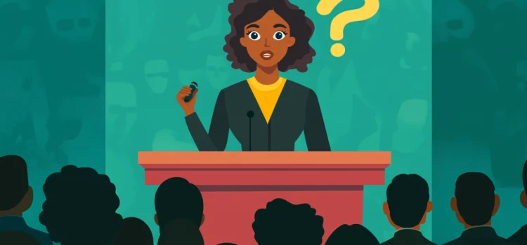 A woman asking a question in a debate