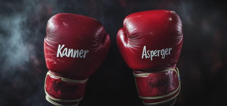 Two boxing mitts with names on them that read Kanner and Asperger