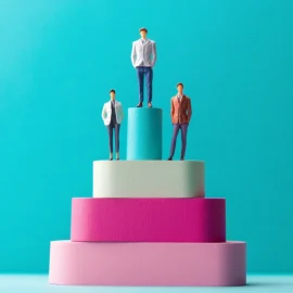 Three of the most valuable customers of a business standing on a four-tier podium.