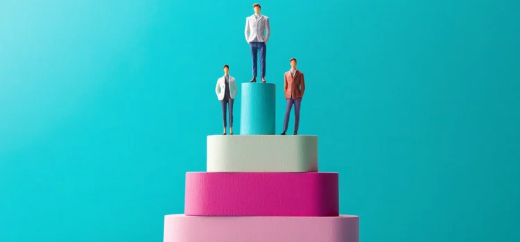 Three of the most valuable customers of a business standing on a four-tier podium.