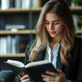 A female entrepreneur reading a book