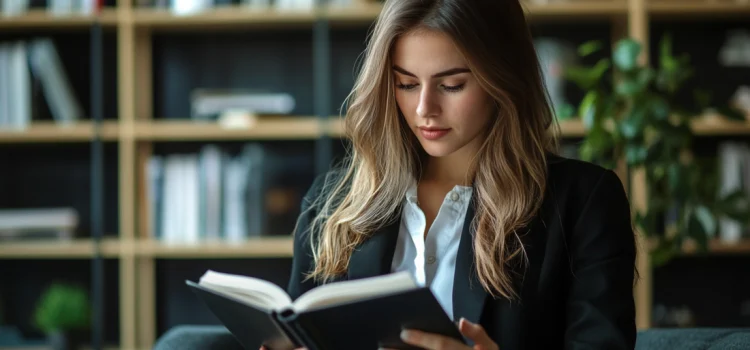 A female entrepreneur reading a book