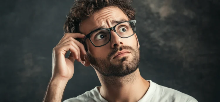 a man with glasses, curly hair, and a beard scratches his head in response to the question "What if you’re wrong?"