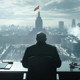 a national leader looking out of his office window at the capital city illustrates how dictators stay in power