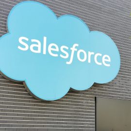 A Salesforce sign on a building