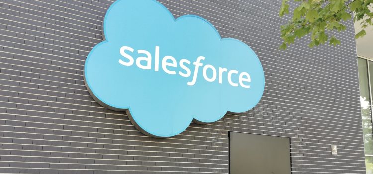 A Salesforce sign on a building