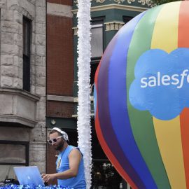 A rainbow balloon as part of Salesforce's diversity and inclusion campaign