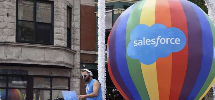 A rainbow balloon as part of Salesforce's diversity and inclusion campaign