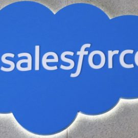 A blue Salesforce sign