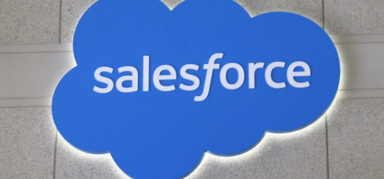 A blue Salesforce sign