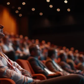 A confident stakeholder in an auditorium at a shareholders' conference