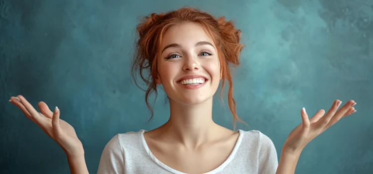 a young woman with red hair smiling and shrugging illustrates how to accept being wrong