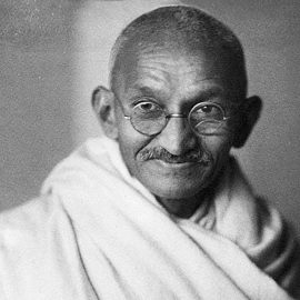 A studio photograph of Mahatma Gandhi in London in 1931 illustrates his lifelong quest for Truth