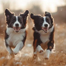 Two border collies running through a field, showing why border collies are the best dogs