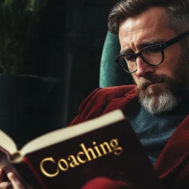 A man reading a book about coaching, showing why coaching is important in leadership