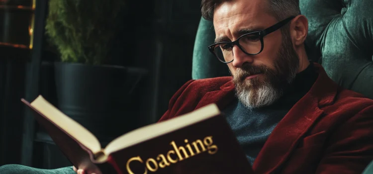 A man reading a book about coaching, showing why coaching is important in leadership