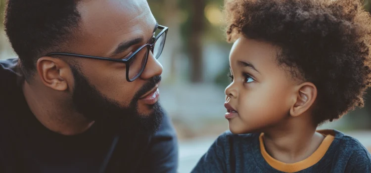 A parent practicing active listening with his child