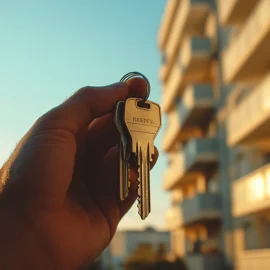 A hand holding keys to an apartment because the housing crisis has been fixed