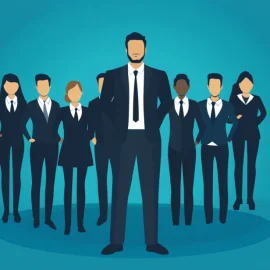 A leader standing in front of a group of employees, showing how to build a strong team