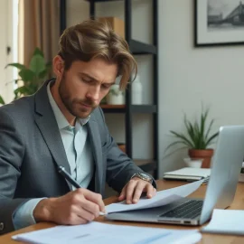 A man in a home office working on his schedule illustrates how to plan your time