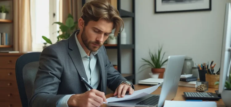 A man in a home office working on his schedule illustrates how to plan your time