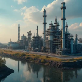 An oil refinery surrounded by water illustrates Peter Zeihan's oil analysis