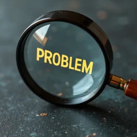 A magnifying glass magnifying the word "problem" illustrates how to clarify the problem