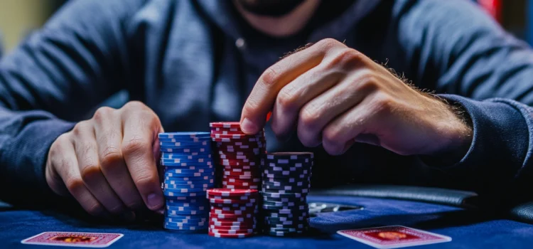 A poker player with a pile of chips in front of him illustrates how to calculate expected value