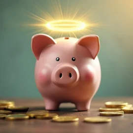 A piggy bank with a halo over its head illustrates what effective altruism is