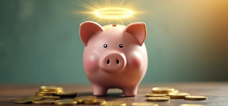 A piggy bank with a halo over its head illustrates what effective altruism is