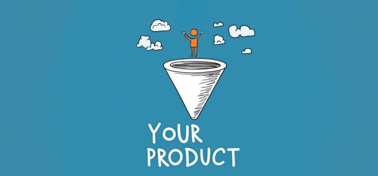 A person going into a sales funnel with "Your Product" at the bottom depicts Russell Brunson's "hook, story, offer" strategy