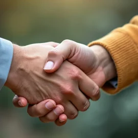 Two people shaking hands in agreement illustrates how to end a conflict