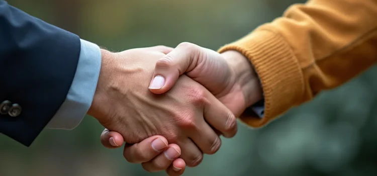 Two people shaking hands in agreement illustrates how to end a conflict