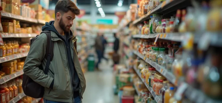 A man looking at products on a shelf at a grocery store illustrates the question What does a customer want?